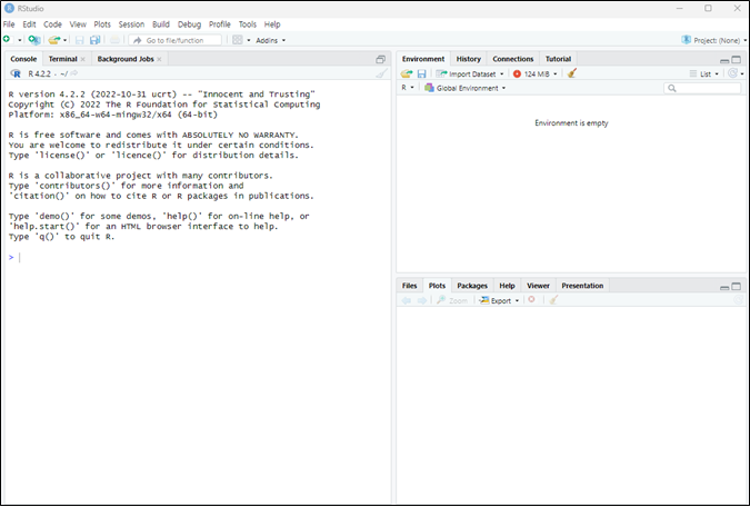 RStudio의 초기화면